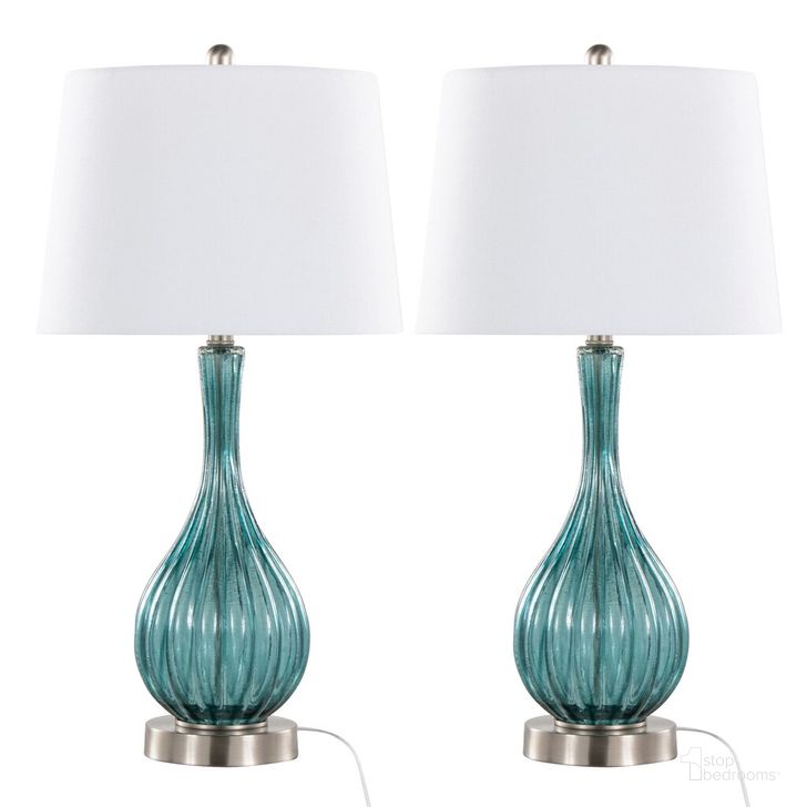 The appearance of Jenny 27.25 Inch Glass Table Lamp Set of 2 In White and Blue designed by Lumisource in the modern / contemporary interior design. This white and blue piece of furniture  was selected by 1StopBedrooms from Jenny Collection to add a touch of cosiness and style into your home. Sku: GTG27-JENNY BUBNIW2. Material: Metal. Product Type: Table Lamp. Image1