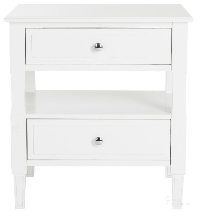 The appearance of Jenson White 2-Drawer Nightstand designed by Safavieh in the transitional interior design. This white piece of furniture  was selected by 1StopBedrooms from Jenson Collection to add a touch of cosiness and style into your home. Sku: FOX6277A. Product Type: Nightstand. Material: Iron. Image1