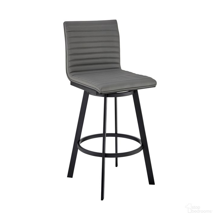 The appearance of Jermaine 26 Inch Counter Height Swivel Bar Stool In Matt Black Finish with Gray Faux Leather designed by Armen Living in the modern / contemporary interior design. This gray piece of furniture  was selected by 1StopBedrooms from Jermaine Collection to add a touch of cosiness and style into your home. Sku: 721535762002. Product Type: Barstool. Material: Stainless Steel. Image1
