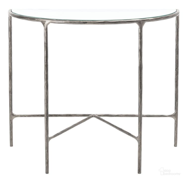 The appearance of Jessa Forged Metal Console Table In Silver designed by Safavieh Couture in the glam interior design. This silver piece of furniture  was selected by 1StopBedrooms from Jessa Collection to add a touch of cosiness and style into your home. Sku: SFV9506B. Material: Metal. Product Type: Console Table. Image1