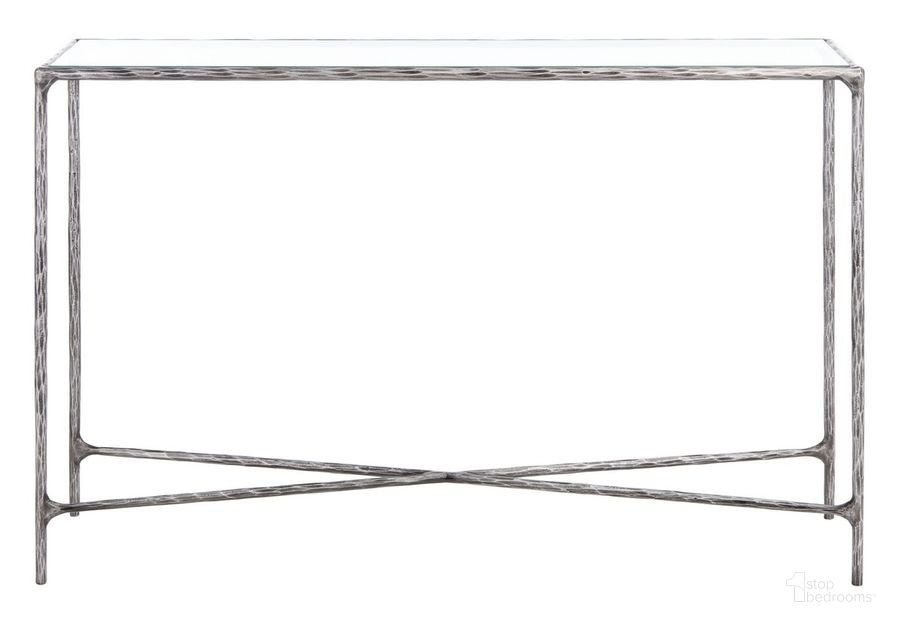 The appearance of Jessa Rectangle Console Table In Silver designed by Safavieh Couture in the glam interior design. This silver piece of furniture  was selected by 1StopBedrooms from Jessa Collection to add a touch of cosiness and style into your home. Sku: SFV9502B. Material: Metal. Product Type: Console Table. Image1