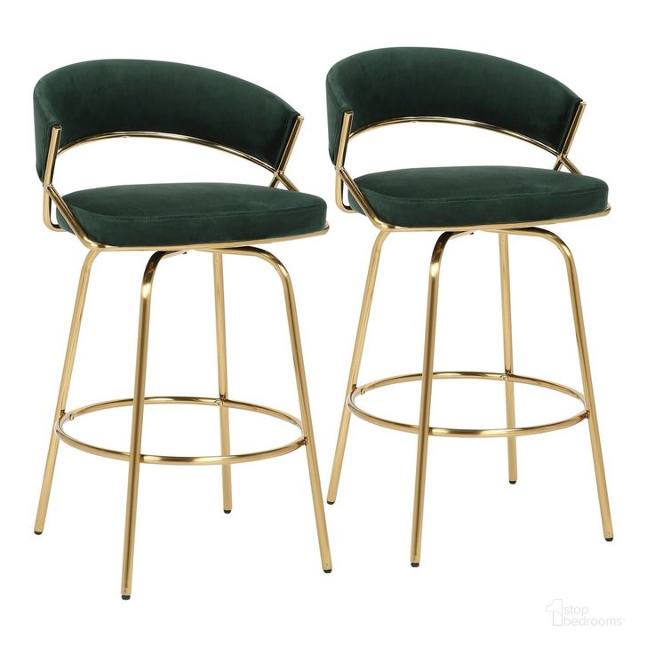 The appearance of Jie Fixed height Counter Stool Set of 2 In Green designed by Lumisource in the glam interior design. This green piece of furniture  was selected by 1StopBedrooms from Jie Collection to add a touch of cosiness and style into your home. Sku: B26-JIECLAIRE-G2 AUVGN2. Material: Metal. Product Type: Barstool. Image1