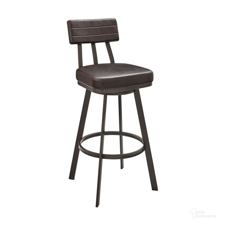 The appearance of Jinab Swivel Bar Stool In Brown designed by Armen Living in the modern / contemporary interior design. This brown piece of furniture  was selected by 1StopBedrooms from Jinab Collection to add a touch of cosiness and style into your home. Sku: 840254335257. Product Type: Barstool. Material: Iron. Image1