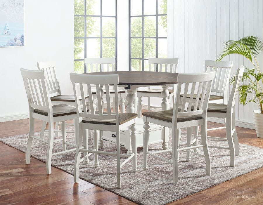 The appearance of Joanna 9Pc Counter Height Dining Set designed by Steve Silver in the country / farmhouse interior design. This two-tone piece of furniture  was selected by 1StopBedrooms from Joanna Collection to add a touch of cosiness and style into your home. Sku: JA5959CTB;JA5959CTT;JA700CCN;JA700CCN;JA700CCN;JA700CCN. Product Type: Dining Room Set. Material: Rubberwood. Image1