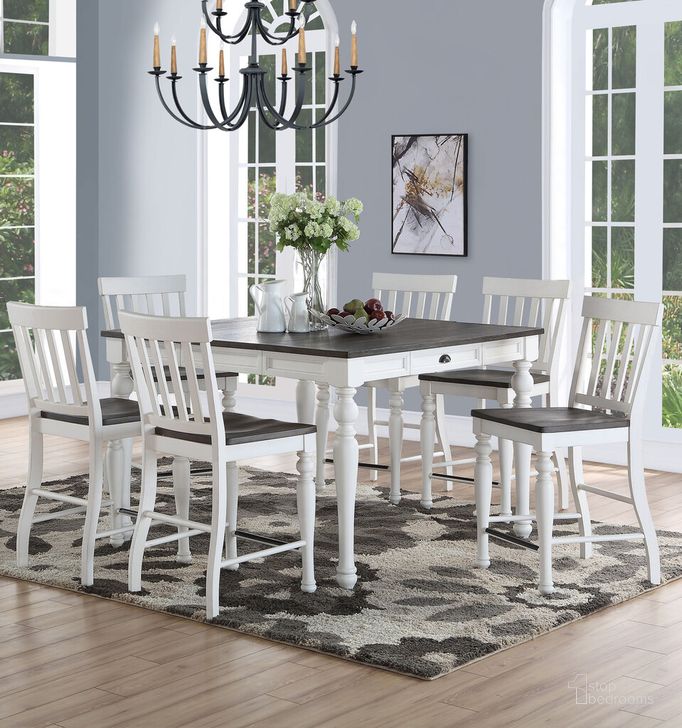The appearance of Joanna Two Tone 9Pc Counter Height Dining Set designed by Steve Silver in the country / farmhouse interior design. This ivory piece of furniture  was selected by 1StopBedrooms from Joanna Collection to add a touch of cosiness and style into your home. Sku: JA5454PTN;JA700CCN;JA700CCN;JA700CCN;JA700CCN. Product Type: Dining Room Set. Material: Rubberwood. Image1