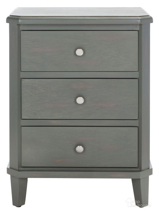 The appearance of Joe French Grey End Table with 3 Storage Drawers designed by Safavieh in the traditional interior design. This ash gray piece of furniture  was selected by 1StopBedrooms from Joe Collection to add a touch of cosiness and style into your home. Sku: AMH6629A. Material: Wood. Product Type: Nightstand. Image1