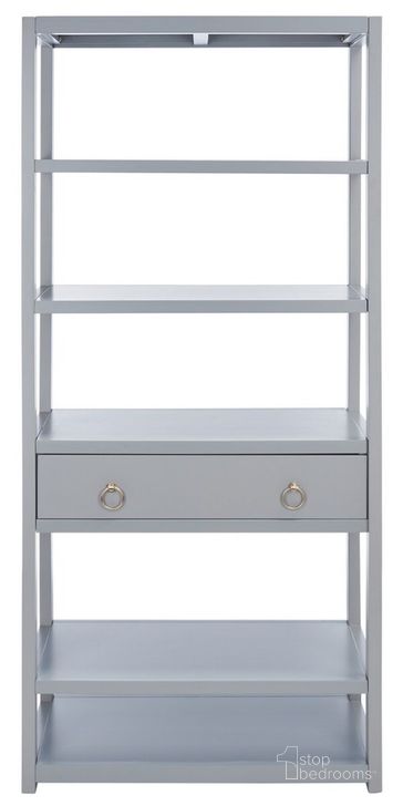 The appearance of Johni 1 Drawer 5 Shelf Etagere in Grey designed by Safavieh in the country / farmhouse interior design. This grey piece of furniture  was selected by 1StopBedrooms from Johni Collection to add a touch of cosiness and style into your home. Sku: ETG9200C. Material: Wood. Product Type: Etagere. Image1