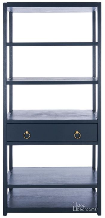 The appearance of Johni 1 Drawer 5 Shelf Etagere in Navy designed by Safavieh in the modern / contemporary interior design. This navy piece of furniture  was selected by 1StopBedrooms from Johni Collection to add a touch of cosiness and style into your home. Sku: ETG9200A. Material: Wood. Product Type: Etagere. Image1
