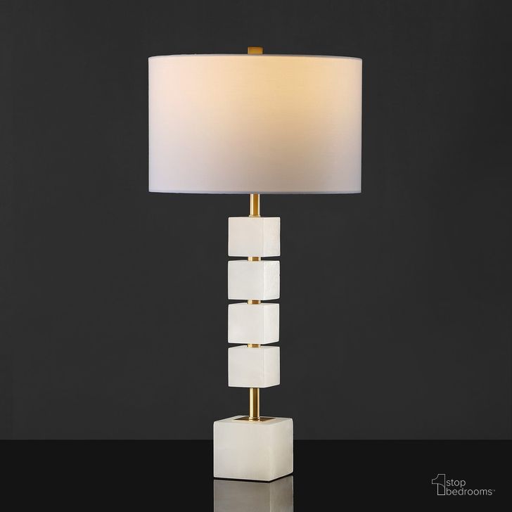 The appearance of Johnny Alabaster Table Lamp In White And Gold designed by Safavieh Couture in the modern / contemporary interior design. This white and gold piece of furniture  was selected by 1StopBedrooms from Johnny Collection to add a touch of cosiness and style into your home. Sku: CTL1036A. Material: Metal. Product Type: Table Lamp. Image1