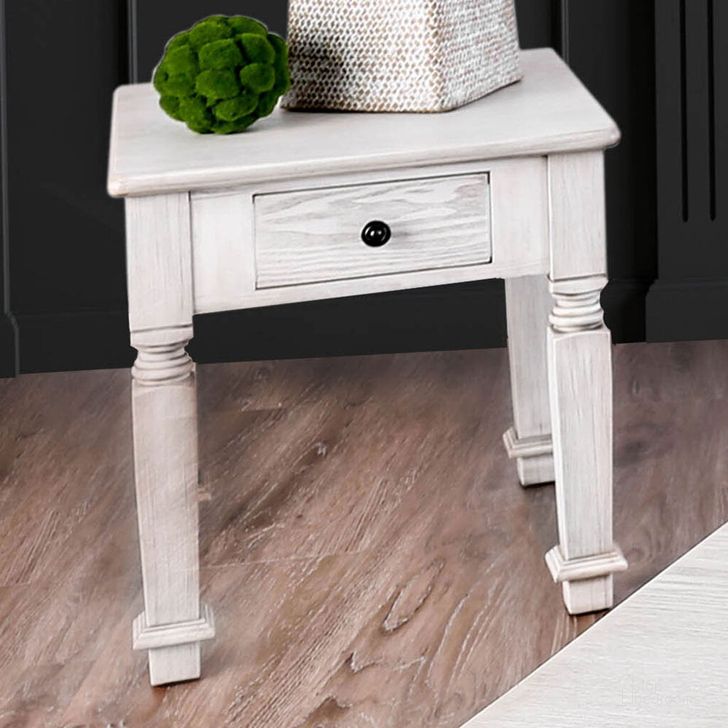 The appearance of Joliet End Table In Antique White designed by Furniture of America in the transitional interior design. This antique white piece of furniture  was selected by 1StopBedrooms from Joliet Collection to add a touch of cosiness and style into your home. Sku: CM4089E. Material: Wood. Product Type: End Table. Image1
