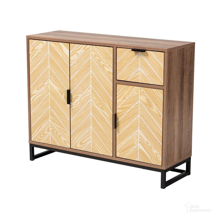 The appearance of Josephine Two Tone Wood and Metal 3 Door Sideboard In Walnut Brown and Black designed by Baxton Studio in the transitional interior design. This brown/black piece of furniture  was selected by 1StopBedrooms from Josephine Collection to add a touch of cosiness and style into your home. Sku: ANN-2013-Natural/Brown-Cabinet. Material: Steel. Product Type: Sideboard. Image1