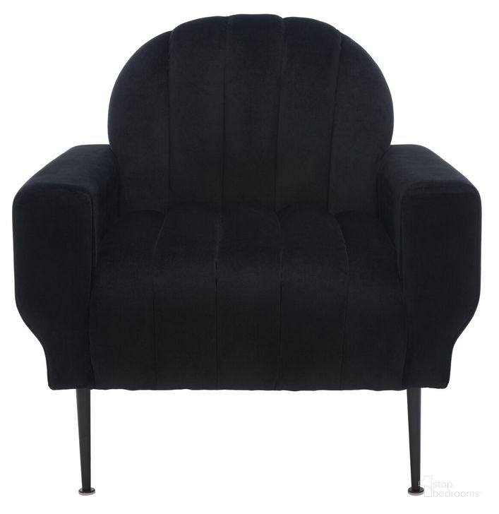 The appearance of Josh Channel Tufted Chair In Black designed by Safavieh Couture in the transitional interior design. This black piece of furniture  was selected by 1StopBedrooms from Josh Collection to add a touch of cosiness and style into your home. Sku: SFV5021A. Material: Wood. Product Type: Accent Chair. Image1