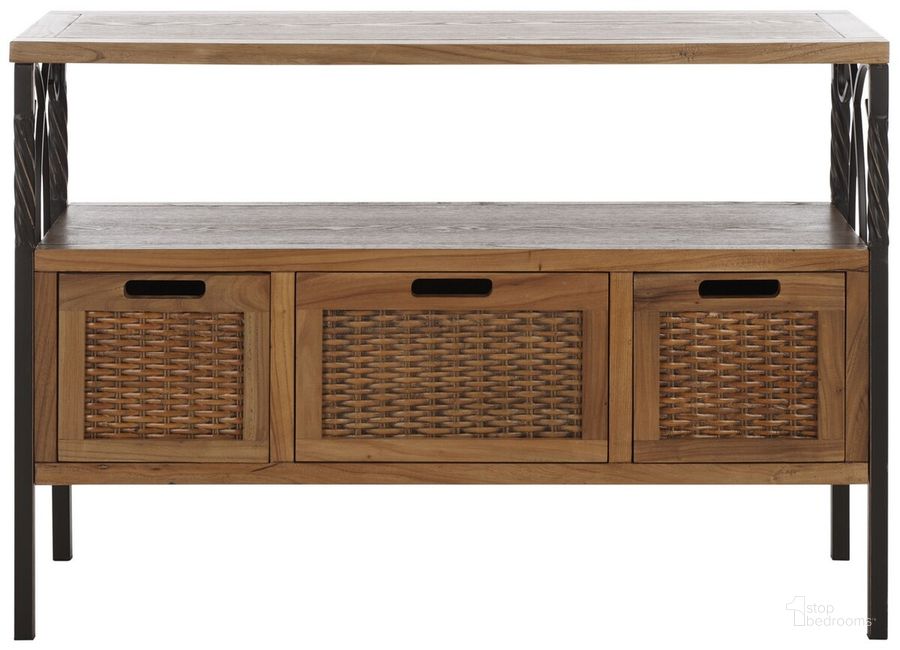 The appearance of Joshua Antique Pewter and Oak 3-Drawer Console designed by Safavieh in the transitional interior design. This oak piece of furniture  was selected by 1StopBedrooms from Joshua Collection to add a touch of cosiness and style into your home. Sku: AMH6532C. Product Type: Console. Material: Iron. Image1
