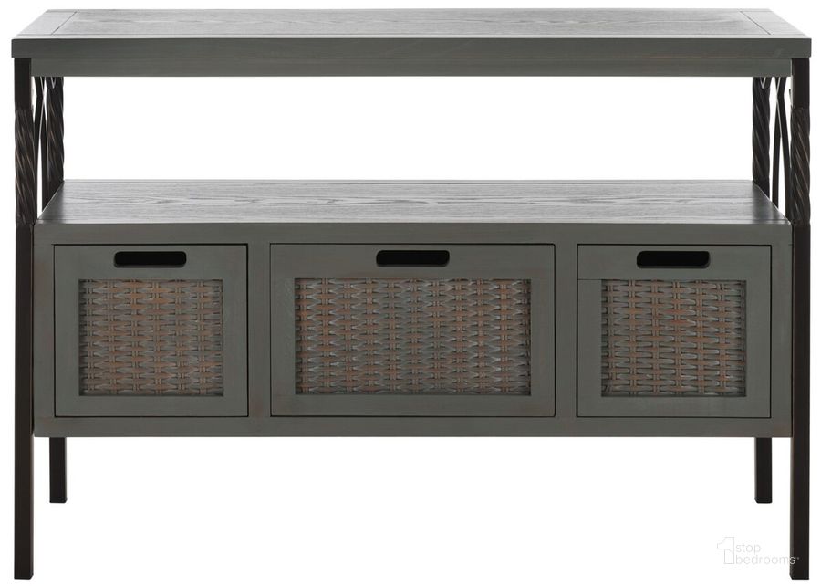 The appearance of Joshua French Grey 3-Drawer Console designed by Safavieh in the transitional interior design. This ash gray piece of furniture  was selected by 1StopBedrooms from Joshua Collection to add a touch of cosiness and style into your home. Sku: AMH6532B. Product Type: Console. Material: Iron. Image1