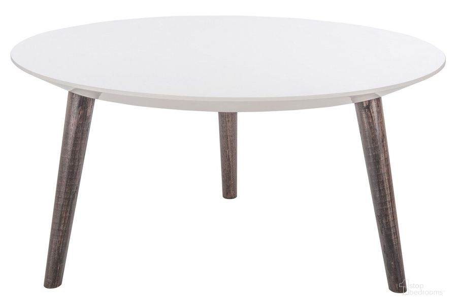 The appearance of Josiah White and Dark Brown Retro Mid Century Round Lacquer Accent Table designed by Safavieh in the modern / contemporary interior design. This white and brown piece of furniture  was selected by 1StopBedrooms from Josiah Collection to add a touch of cosiness and style into your home. Sku: FOX4217A. Material: Wood. Product Type: Accent Table. Image1
