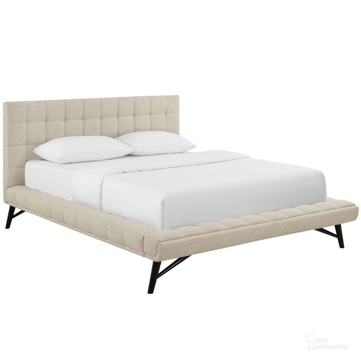 The appearance of Julia Beige Queen Biscuit Tufted Upholstered Fabric Platform Bed designed by Modway in the modern / contemporary interior design. This beige piece of furniture  was selected by 1StopBedrooms from Julia Collection to add a touch of cosiness and style into your home. Sku: MOD-6007-BEI. Bed Type: Platform Bed. Product Type: Platform Bed. Bed Size: Queen. Material: MDF. Image1