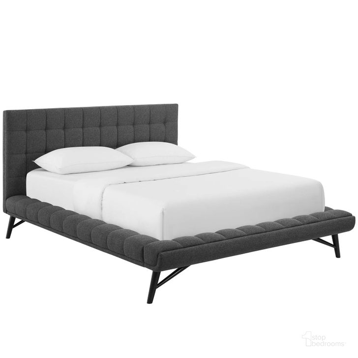 The appearance of Julia Gray Queen Biscuit Tufted Upholstered Fabric Platform Bed designed by Modway in the modern / contemporary interior design. This gray piece of furniture  was selected by 1StopBedrooms from Julia Collection to add a touch of cosiness and style into your home. Sku: MOD-6007-GRY. Bed Type: Platform Bed. Product Type: Platform Bed. Bed Size: Queen. Material: MDF. Image1