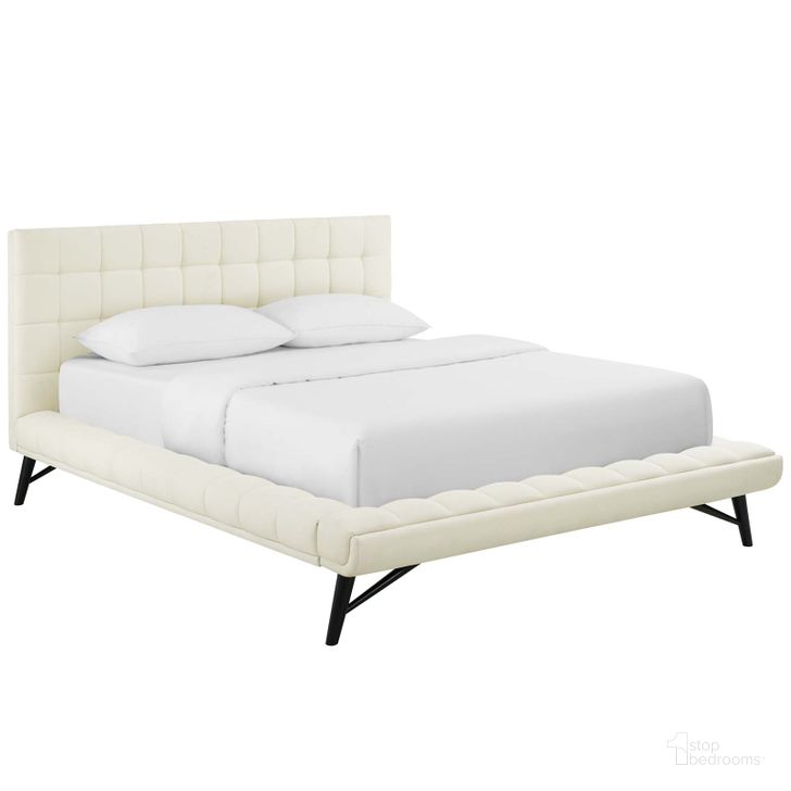 The appearance of Julia Ivory Queen Biscuit Tufted Upholstered Fabric Platform Bed designed by Modway in the modern / contemporary interior design. This ivory piece of furniture  was selected by 1StopBedrooms from Julia Collection to add a touch of cosiness and style into your home. Sku: MOD-6007-IVO. Bed Type: Platform Bed. Product Type: Platform Bed. Bed Size: Queen. Material: MDF. Image1