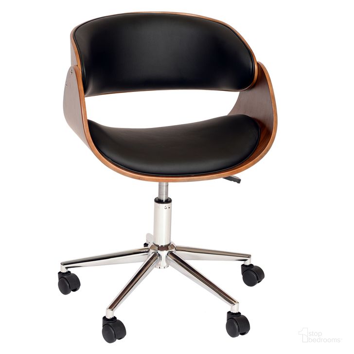 The appearance of Julian Modern Office Chair In Chrome Finish with Black Faux Leather and Walnut Veneer Back designed by Armen Living in the transitional interior design. This black piece of furniture  was selected by 1StopBedrooms from Julian Collection to add a touch of cosiness and style into your home. Sku: LCJUOFCHBL. Material: Wood. Product Type: Office Chair. Image1