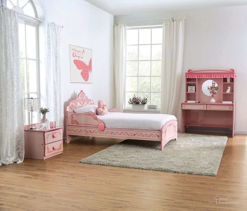The appearance of Julianna Dark And Light Pink Youth Panel Bedroom Set designed by Furniture of America in the modern / contemporary interior design. This pink piece of furniture  was selected by 1StopBedrooms from Julianna Collection to add a touch of cosiness and style into your home. Sku: CM7632-1;CM7632-2;CM7632-3;CM7631N. Product Type: Bedroom Set. Bed Size: Twin. Material: MDF. Image1
