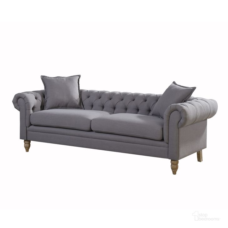 The appearance of Juliet Linen Fabric Upholstered Button Tufted Chesterfield Sofa In Grey designed by AC Pacific in the modern / contemporary interior design. This grey piece of furniture  was selected by 1StopBedrooms from Juliet Collection to add a touch of cosiness and style into your home. Sku: JULIET-GREY-SOFA. Material: Polyester. Product Type: Sofa. Image1