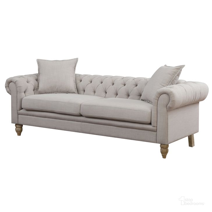 The appearance of Juliet Linen Fabric Upholstered Button Tufted Upholstered Chesterfield Sofa In Beige designed by AC Pacific in the modern / contemporary interior design. This beige piece of furniture  was selected by 1StopBedrooms from Juliet Collection to add a touch of cosiness and style into your home. Sku: JULIET-SOFA. Material: Polyester. Product Type: Sofa. Image1
