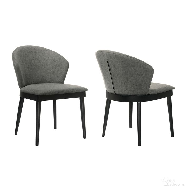 The appearance of Juno Charcoal Fabric and Black Wood Dining Side Chair Set of 2 designed by Armen Living in the modern / contemporary interior design. This charcoal piece of furniture  was selected by 1StopBedrooms from Juno Collection to add a touch of cosiness and style into your home. Sku: LCJNSIBLCH. Product Type: Dining Chair. Material: Rubberwood. Image1