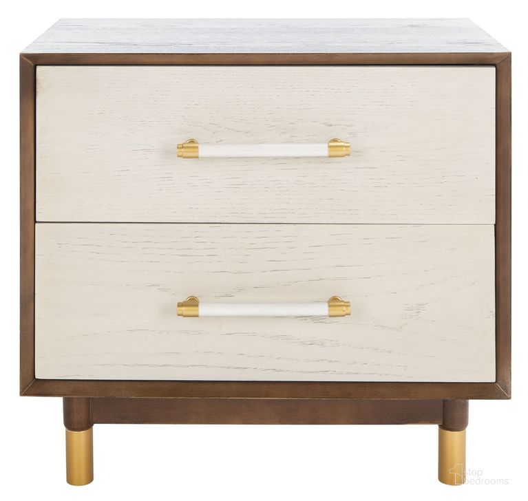 The appearance of Justice 2 Drawer Nightstand in White Wash designed by Safavieh in the modern / contemporary interior design. This white wash piece of furniture  was selected by 1StopBedrooms from Justice Collection to add a touch of cosiness and style into your home. Sku: NST6402B. Material: Wood. Product Type: Nightstand. Image1