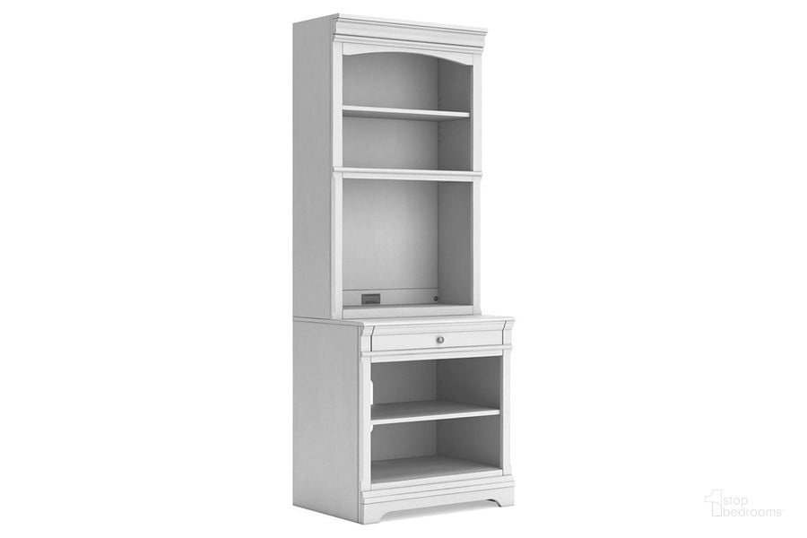 The appearance of Kanwyn Bookcase In White Wash designed by Signature Design by Ashley in the traditional interior design. This white wash piece of furniture  was selected by 1StopBedrooms from Kanwyn Collection to add a touch of cosiness and style into your home. Sku: H777-40T;H777-41B. Product Type: Bookcase. Image1