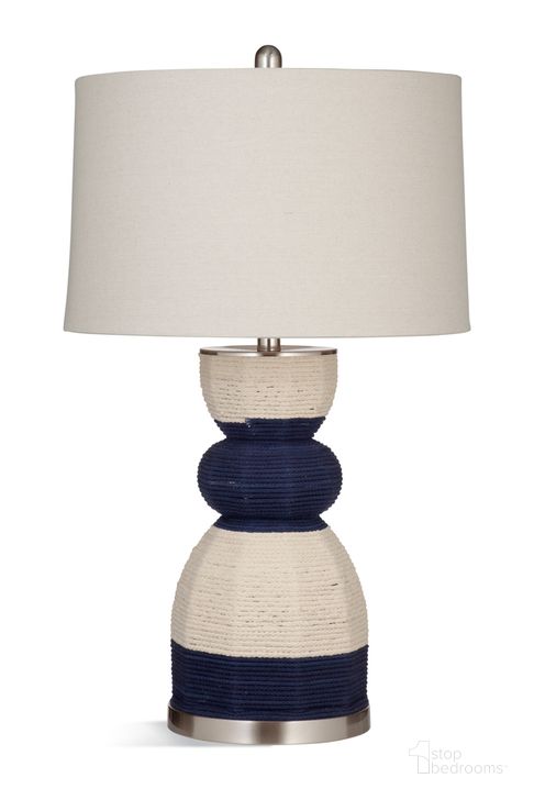 The appearance of Kareen Table Lamp In Blue and Natural Linen designed by Bassett Mirror Company in the coastal interior design. This blue and natural piece of furniture  was selected by 1StopBedrooms from  to add a touch of cosiness and style into your home. Sku: L4224T. Material: Steel. Product Type: Table Lamp. Image1