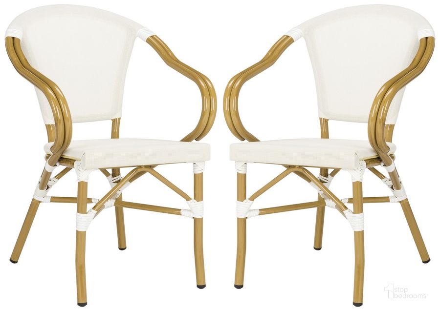 The appearance of Karine Beige Stacking Arm Chair Set of 2 designed by Safavieh in the modern / contemporary interior design. This beige piece of furniture  was selected by 1StopBedrooms from Safavieh PAT Collection to add a touch of cosiness and style into your home. Sku: PAT4003B-SET2. Product Type: Arm Chair. Material: Aluminium. Image1