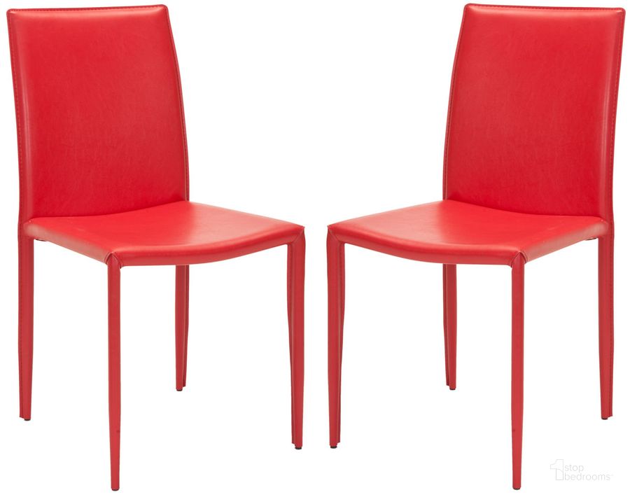 The appearance of Karna Red 19 Inch Dining Chair Set of 2 designed by Safavieh in the transitional interior design. This red piece of furniture  was selected by 1StopBedrooms from Gordon Collection to add a touch of cosiness and style into your home. Sku: FOX2009C-SET2. Product Type: Dining Chair. Material: Iron. Image1