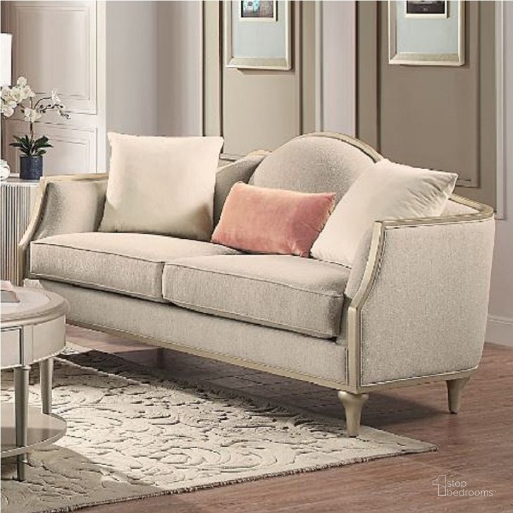 The appearance of Kasa Loveseat With 3 Pillows In Beige designed by ACME in the modern / contemporary interior design. This beige piece of furniture  was selected by 1StopBedrooms from Kasa Collection to add a touch of cosiness and style into your home. Sku: LV01500. Material: Wood. Product Type: Loveseat. Image1