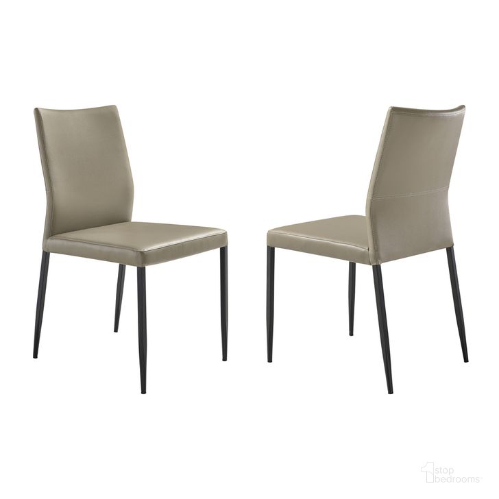 The appearance of Kash Upholstered Dining Chair Set of 2 In Gray designed by Armen Living in the modern / contemporary interior design. This gray piece of furniture  was selected by 1StopBedrooms from Kash Collection to add a touch of cosiness and style into your home. Sku: LCKASITAGRYBLK. Material: Leather. Product Type: Dining Chair. Image1