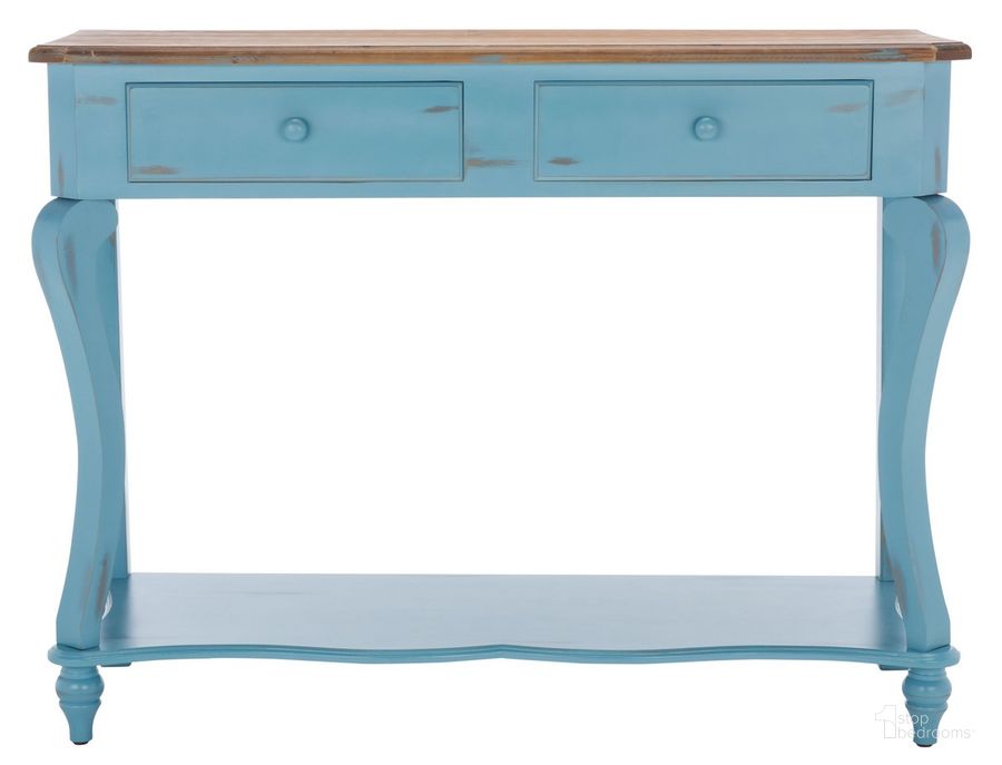 The appearance of Katie Console with 2 Storage Drawer in Blue designed by Safavieh in the modern / contemporary interior design. This blue piece of furniture  was selected by 1StopBedrooms from Katie Collection to add a touch of cosiness and style into your home. Sku: AMH4026B. Material: Wood. Product Type: Console. Image1