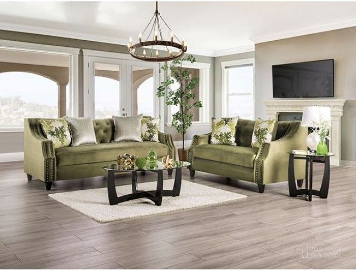 The appearance of Kaye Green Living Room Set designed by Furniture of America in the transitional interior design. This green piece of furniture  was selected by 1StopBedrooms from Kaye Collection to add a touch of cosiness and style into your home. Sku: SM2684-SF;SM2684-LV. Material: Wood. Product Type: Living Room Set. Image1