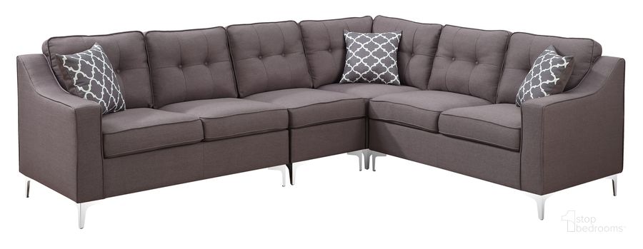 The appearance of Kayla 4 Piece Linen Fabric Upholstered Tufted L-Shaped Sectional In Grey designed by AC Pacific in the modern / contemporary interior design. This grey piece of furniture  was selected by 1StopBedrooms from Kayla Collection to add a touch of cosiness and style into your home. Sku: KAYLA-4PC-SEC. Material: Polyester. Product Type: Sectional. Image1