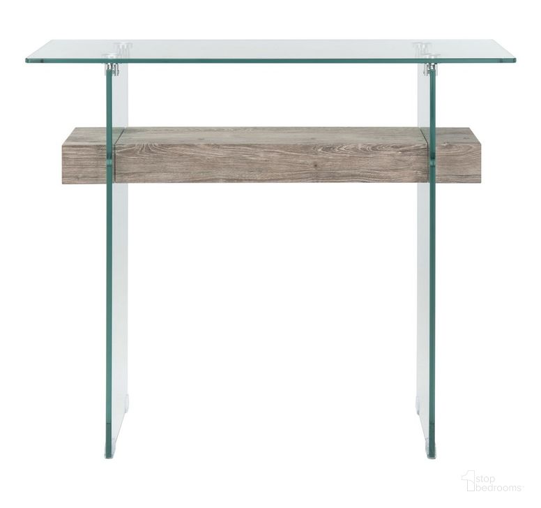 The appearance of Kayley Console Table CNS7001C designed by Safavieh in the modern / contemporary interior design. This light mocha stain piece of furniture  was selected by 1StopBedrooms from Kayley Collection to add a touch of cosiness and style into your home. Sku: CNS7001C. Product Type: Console. Material: Aluminium. Image1