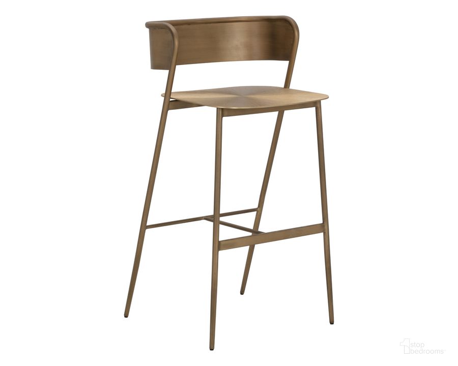 The appearance of Keanu Barstool In Antique Gold designed by Sunpan in the  interior design. This antique gold piece of furniture  was selected by 1StopBedrooms from Keanu Collection to add a touch of cosiness and style into your home. Sku: 110938. Material: Aluminum. Product Type: Barstool. Image1