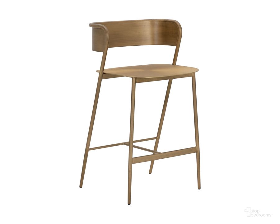 The appearance of Keanu Counter Stool In Antique Gold designed by Sunpan in the  interior design. This antique gold piece of furniture  was selected by 1StopBedrooms from Keanu Collection to add a touch of cosiness and style into your home. Sku: 110612. Material: Aluminum. Product Type: Barstool. Image1