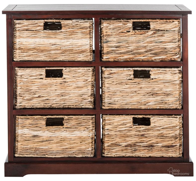The appearance of Keenan Cherry 6 Wicker Basket Storage Chest designed by Safavieh in the transitional interior design. This cherry piece of furniture  was selected by 1StopBedrooms from Keenan Collection to add a touch of cosiness and style into your home. Sku: AMH5740C. Material: Wood. Product Type: Chest. Image1