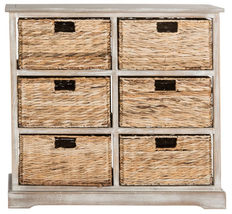 The appearance of Keenan Vintage White 6 Wicker Basket Storage Chest designed by Safavieh in the rustic / southwestern interior design. This vintage white piece of furniture  was selected by 1StopBedrooms from Keenan Collection to add a touch of cosiness and style into your home. Sku: AMH5740E. Material: Wood. Product Type: Chest. Image1