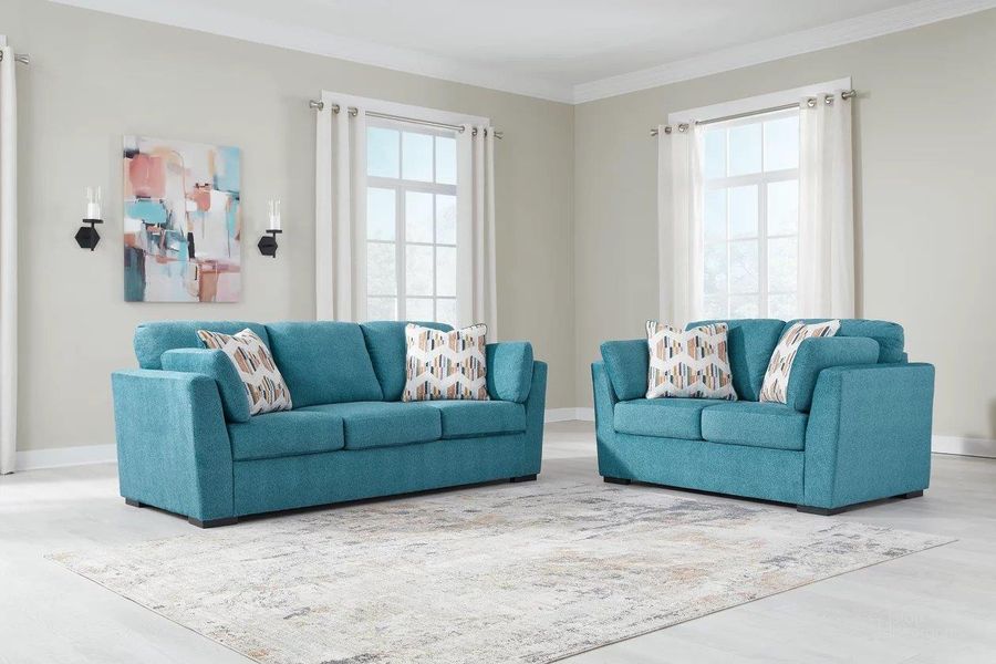 The appearance of Keerwick Living Room Set In Teal designed by Signature Design by Ashley in the modern / contemporary interior design. This teal piece of furniture  was selected by 1StopBedrooms from Keerwick Collection to add a touch of cosiness and style into your home. Sku: 6750738;6750735. Material: Fabric. Product Type: Living Room Set. Image1