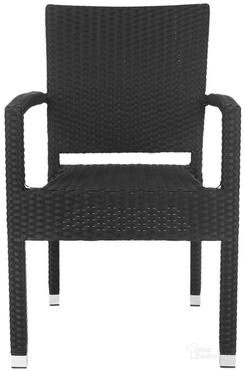 The appearance of Kelda Black Stacking Arm Chair Set of 2 designed by Safavieh in the transitional interior design. This black piece of furniture  was selected by 1StopBedrooms from Kelda Collection to add a touch of cosiness and style into your home. Sku: PAT4004A-SET2. Product Type: Arm Chair. Material: Aluminium. Image1
