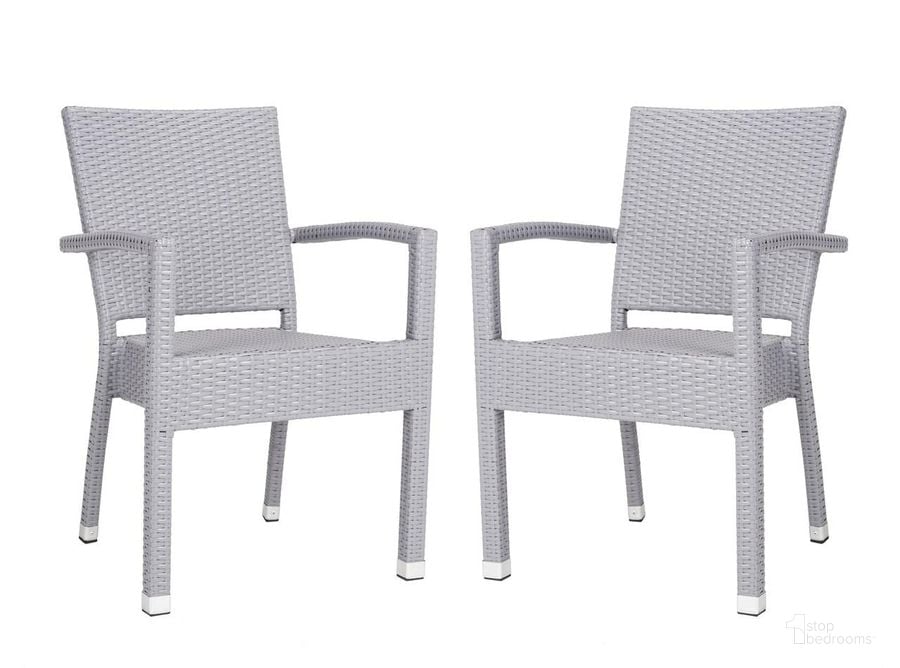 The appearance of Kelda Grey Stacking Arm Chair Set of 2 designed by Safavieh in the transitional interior design. This grey piece of furniture  was selected by 1StopBedrooms from Kelda Collection to add a touch of cosiness and style into your home. Sku: PAT4004C-SET2. Product Type: Arm Chair. Material: Aluminium. Image1