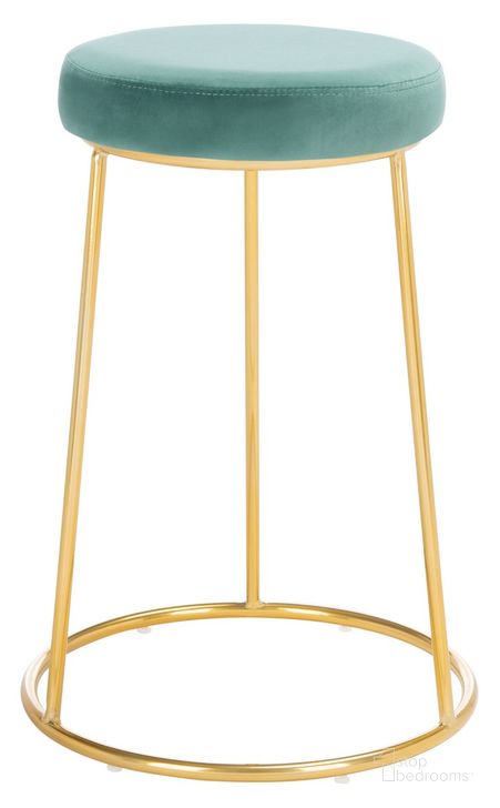 The appearance of Kellie Round Counter Stool in Gold BST7507C designed by Safavieh in the modern / contemporary interior design. This light green piece of furniture  was selected by 1StopBedrooms from Kellie Collection to add a touch of cosiness and style into your home. Sku: BST7507C. Material: Steel. Product Type: Barstool. Image1