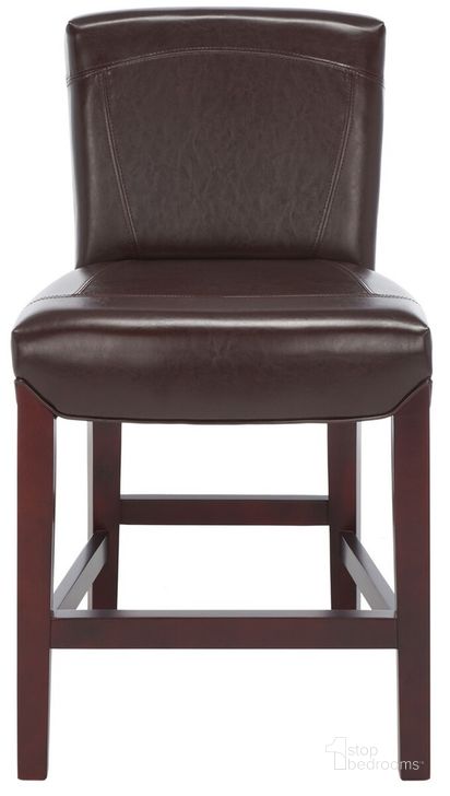 The appearance of Ken Brown and Cherry Mahogany Counter Stool designed by Safavieh in the transitional interior design. This brown piece of furniture  was selected by 1StopBedrooms from Ken Collection to add a touch of cosiness and style into your home. Sku: HUD8202A. Material: Wood. Product Type: Barstool. Image1
