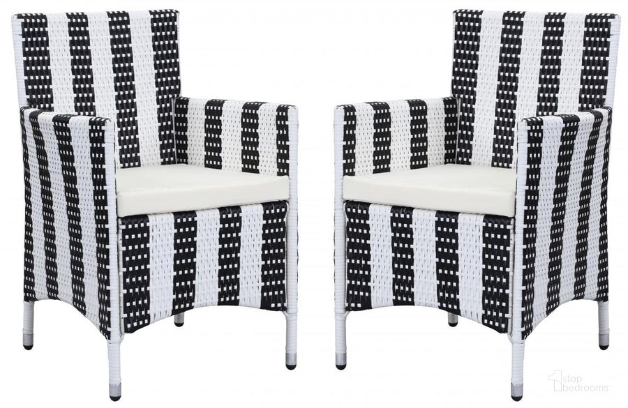 The appearance of Kendrick Black and White Chair Set of 2 designed by Safavieh in the transitional interior design. This black and white piece of furniture  was selected by 1StopBedrooms from Kendrick Collection to add a touch of cosiness and style into your home. Sku: PAT2506D-SET2. Product Type: Outdoor Chair. Image1