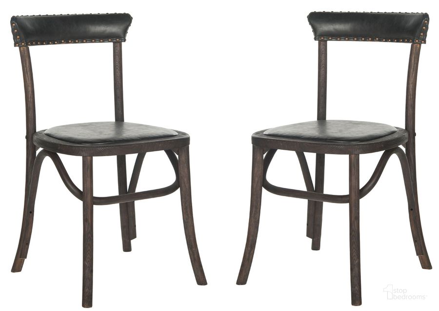 The appearance of Kenny Antique Black and Dark Umber 19 Inch Side Chair with Brass Nailhead Detail Set of 2 designed by Safavieh in the industrial interior design. This antique black piece of furniture  was selected by 1StopBedrooms from Kenny Collection to add a touch of cosiness and style into your home. Sku: MCR4688A-SET2. Product Type: Dining Chair. Material: Stainless Steel. Image1