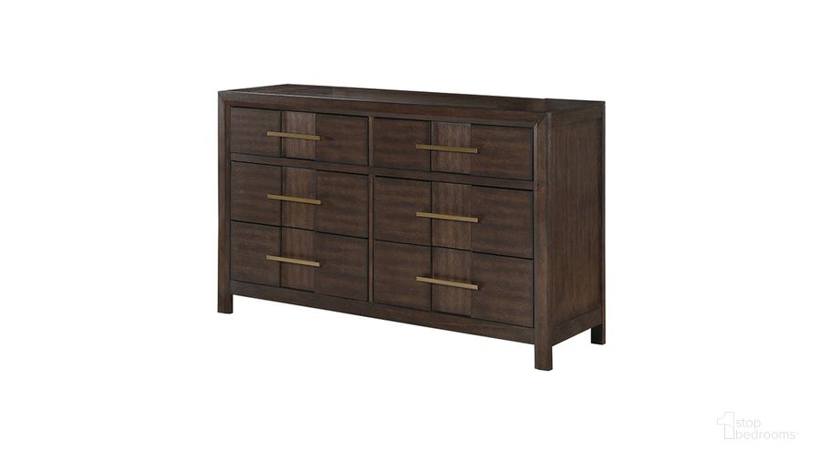The appearance of Kenzo 6 Drawer Dresser In Walnut designed by Galaxy Home Furnishings in the modern / contemporary interior design. This walnut piece of furniture  was selected by 1StopBedrooms from Kenzo Collection to add a touch of cosiness and style into your home. Sku: 698781382820. Material: Wood. Product Type: Dresser. Image1